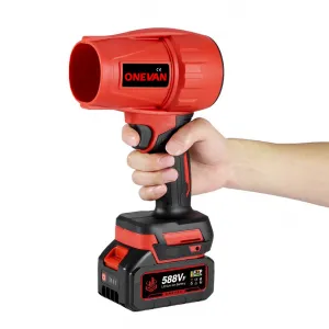 OneVan Ručný SUPER TURBO FÉN OneVan, Fúkač 200m/s 2000W 2 x batéria. Vhodný na sušenie auta a vhodný pre batériu MAKITA 18V. Červená farba