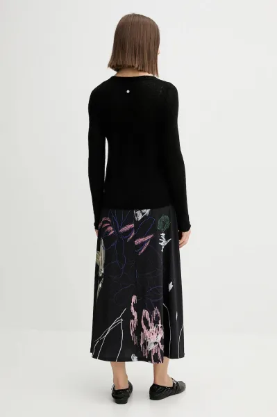 Šaty Desigual KALA čierna farba, midi, áčkový strih, 25WWVK25