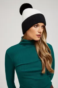 Marisse Black And White Pompom Hat