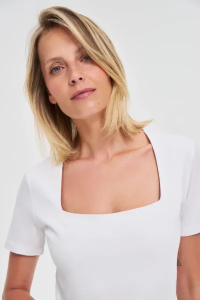 Marisse White Diamond Neckline Blouse