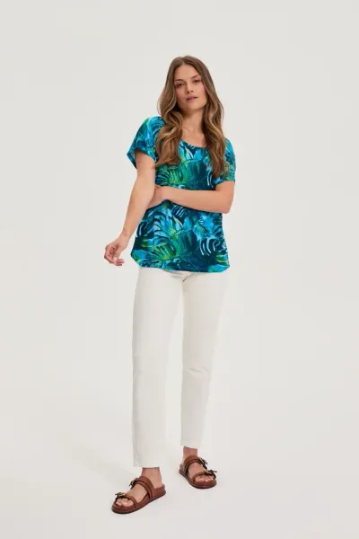 Marisse Blue Floral Pattern Blouse