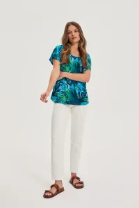Marisse Blue Floral Pattern Blouse