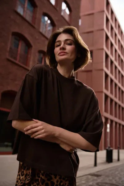 Marisse Plain Oversize Brown Blouse