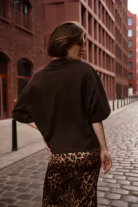 Marisse Plain Oversize Brown Blouse
