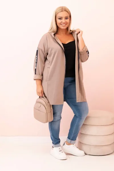 Legínovo Dámska mikina Plus Size s viskózou na zips s kapucňou béžová Farba: Tmavobéžová, Veľkosť: UNI