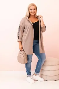 Legínovo Dámska mikina Plus Size s viskózou na zips s kapucňou béžová Farba: Tmavobéžová, Veľkosť: UNI