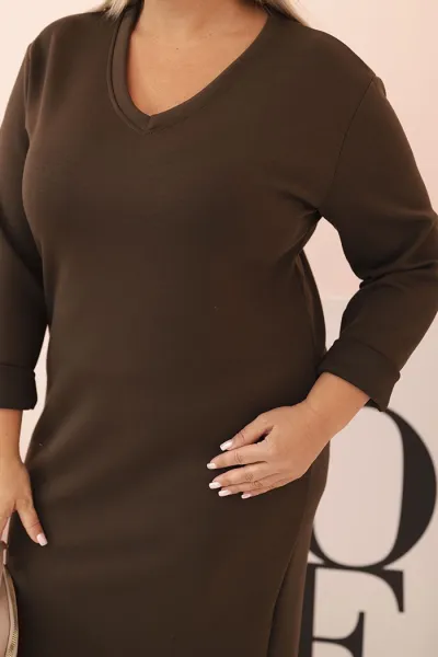 Kesi Włoski Dámska sukňa Plus Size maslová s výstrihom do V a rukávom hnedá