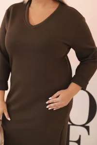Kesi Włoski Dámska sukňa Plus Size maslová s výstrihom do V a rukávom hnedá