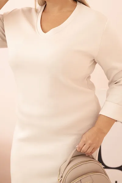 Kesi Włoski Dámska sukňa Plus Size maslová s dekoltom V a rukávom béžová