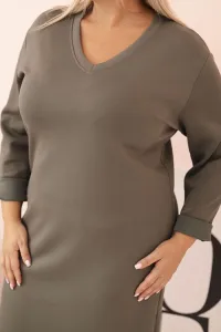 Kesi Włoski Dámska sukňa Plus Size maslová s výstrihom V a rukávom khaki