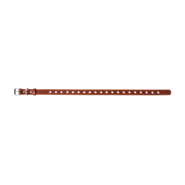 Kožený obojok pre psy s variabilnou dĺžkou hnedý, Obvod krku: max 60 cm, širka: 25 mm
