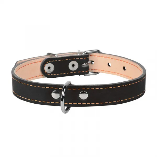 Kožený obojok dvojvrstvový čierny, Obvod krku: dĺžka: 32-40 cm, širka: 20 mm