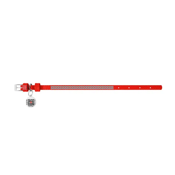 Kožený obojok s kryštálmi červený, Obvod krku: 21-29cm, šírka: 12mm