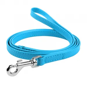Ploché kožené vodítko modrej farby 122cm, šírka: 12 mm