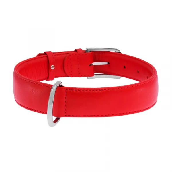 Plochý kožený obojok červenej farby, Obvod krku: 21-29 cm, širka: 12 mm