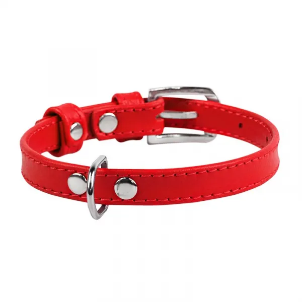 Plochý kožený obojok červenej farby, Obvod krku: 21-29 cm, širka: 12 mm