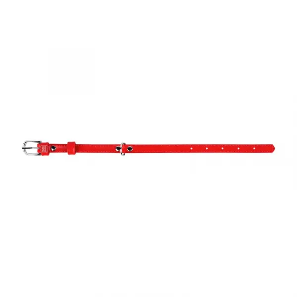 Plochý kožený obojok červenej farby, Obvod krku: 21-29 cm, širka: 12 mm