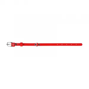 Plochý kožený obojok červenej farby, Obvod krku: 21-29 cm, širka: 12 mm