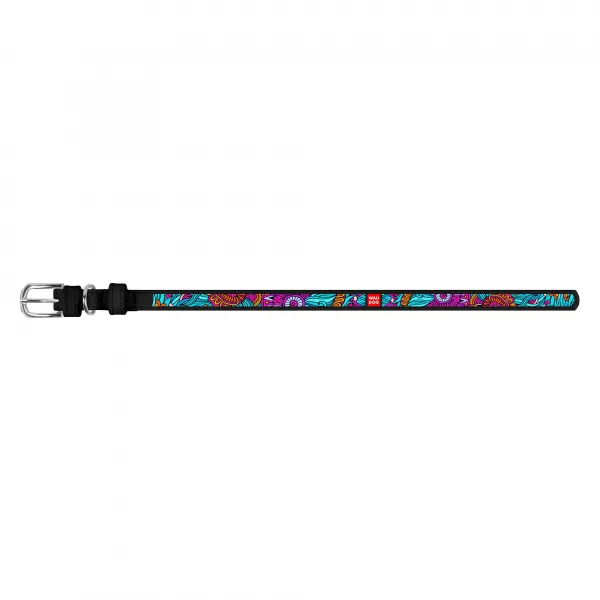 Kožený obojok so vzorom SUMMER čierny, Obvod krku: 21-29 cm, širka: 12 mm