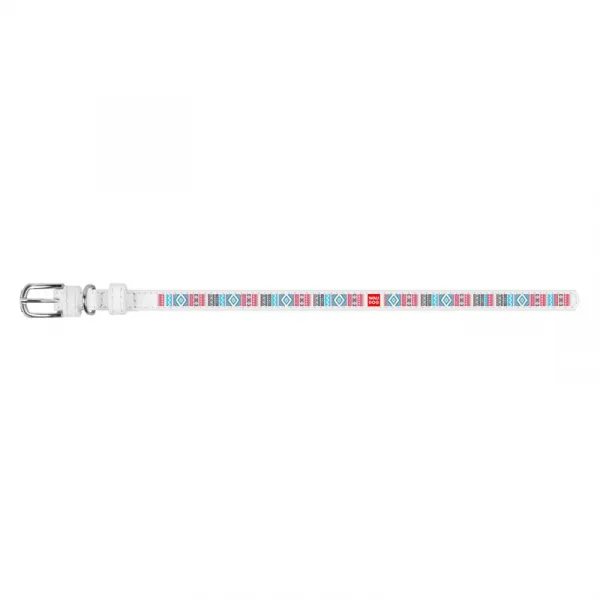 Kožený obojok so vzorom ETHNO biely, Obvod krku: 46-60 cm, širka: 35 mm