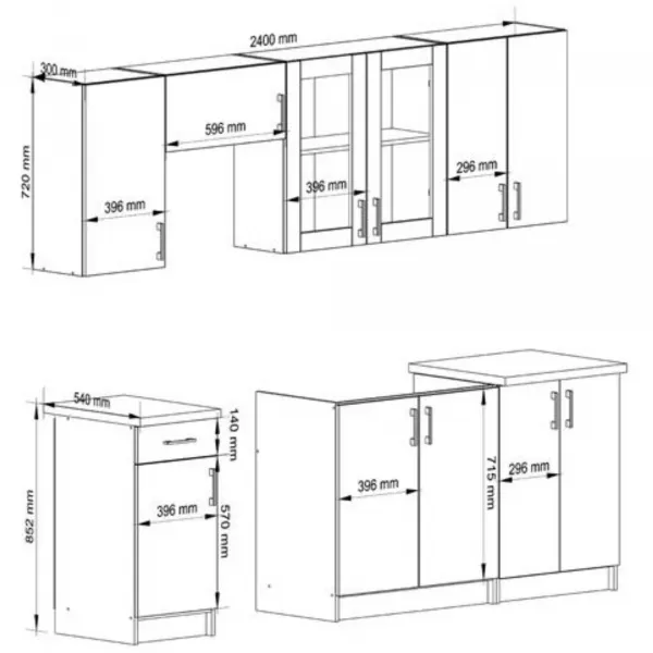 Ak furniture Kuchyňská linka Lima 240 cm prosklená bílá/dub sonoma