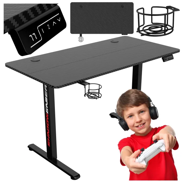 TZB Výškově nastavitelný elektrický herní stůl SHADOW GAMER 1.0 120 cm černý