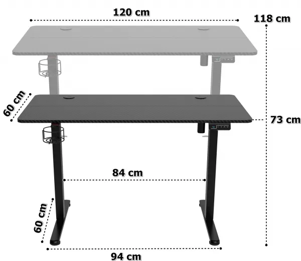 TZB Výškově nastavitelný elektrický herní stůl SHADOW GAMER 1.0 120 cm černý
