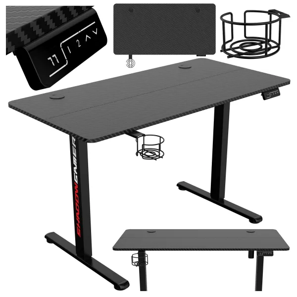 TZB Výškově nastavitelný elektrický herní stůl SHADOW GAMER 1.0 120 cm černý