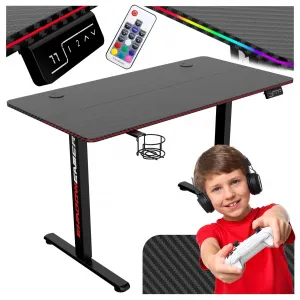 TZB Výškově nastavitelný elektrický herní stůl  SHADOW GAMER 2.0 LED RGB 120 cm černý