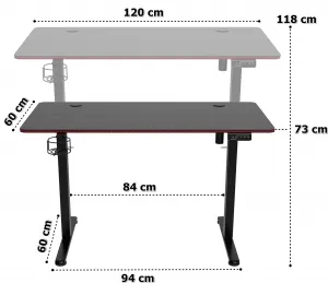 TZB Výškově nastavitelný elektrický herní stůl  SHADOW GAMER 2.0 LED RGB 120 cm černý