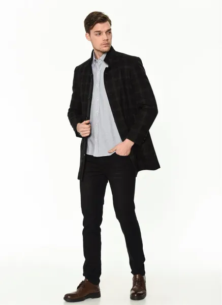 PLT8327 DEWBERRY MEN'S COAT-PATTERNED NAVY BLUE
