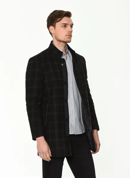 PLT8327 DEWBERRY MEN'S COAT-PATTERNED NAVY BLUE