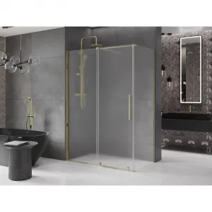 MEXEN/S - Velár sprchovací kút, posuvné dvere 150 x 80, dekor, zlato 871-150-080-31-50