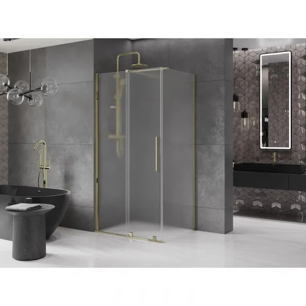 MEXEN/S - Velár sprchovací kút, posuvné dvere 100 x 85, dekor, zlato 871-100-085-31-50