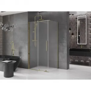 MEXEN/S - Velár sprchovací kút, posuvné dvere 100 x 85, dekor, zlato 871-100-085-31-50
