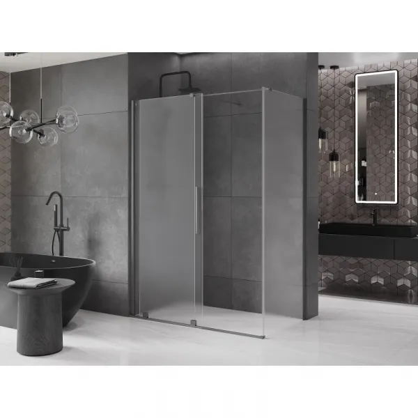 MEXEN/S - Velár sprchovací kút, posuvné dvere 150 x 70, dekor, grafit kartáčovaná 871-150-070-31-66
