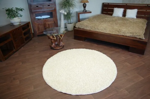 Dywany Lusczow Guľatý koberec SHAGGY HIZA 5 cm krémový, veľkosť kruh 80