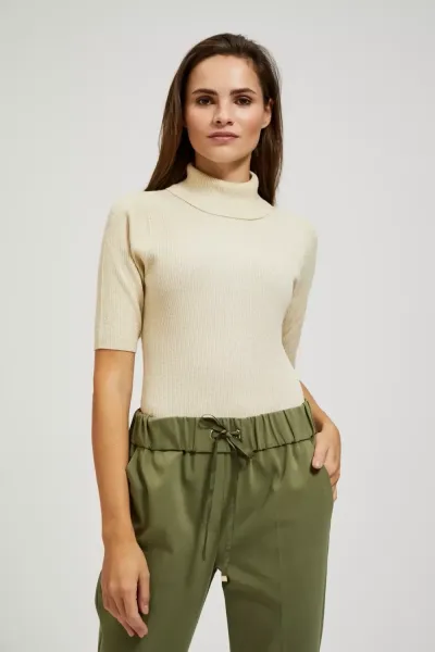 Marisse Turtleneck Sweater Decorated With Pearl Metallic Thread