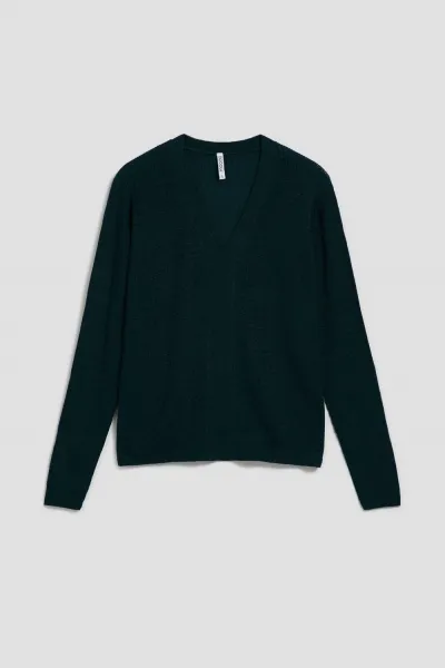 Marisse Fitted V-Neck Sweater In Emerald Green