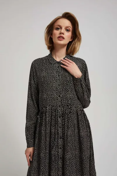 Marisse Black Shirt Dress With A Flared Bottom