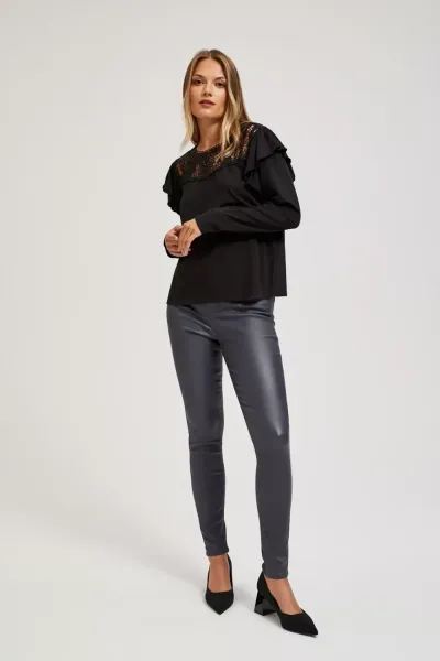 Marisse Waxed Skinny Trousers, Gray