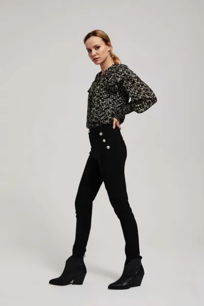 Marisse Patterned Shirt With A Tie At The Neckline, Black