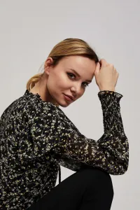 Marisse Patterned Shirt With A Tie At The Neckline, Black