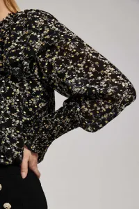 Marisse Patterned Shirt With A Tie At The Neckline, Black