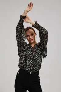 Marisse Patterned Shirt With A Tie At The Neckline, Black