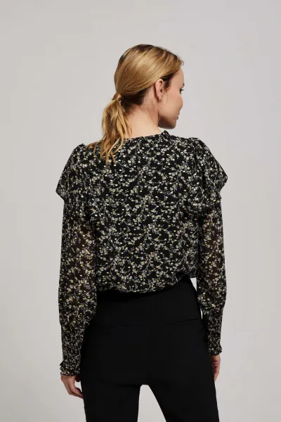 Marisse Patterned Shirt With A Tie At The Neckline, Black
