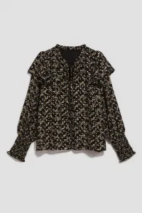 Marisse Patterned Shirt With A Tie At The Neckline, Black