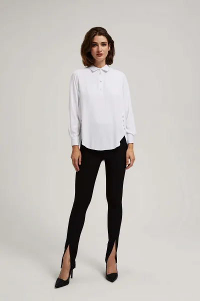 Marisse White Shirt With Decorative Buttons On The Neckline And Sleeves