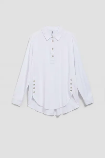 Marisse White Shirt With Decorative Buttons On The Neckline And Sleeves