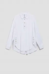 Marisse White Shirt With Decorative Buttons On The Neckline And Sleeves